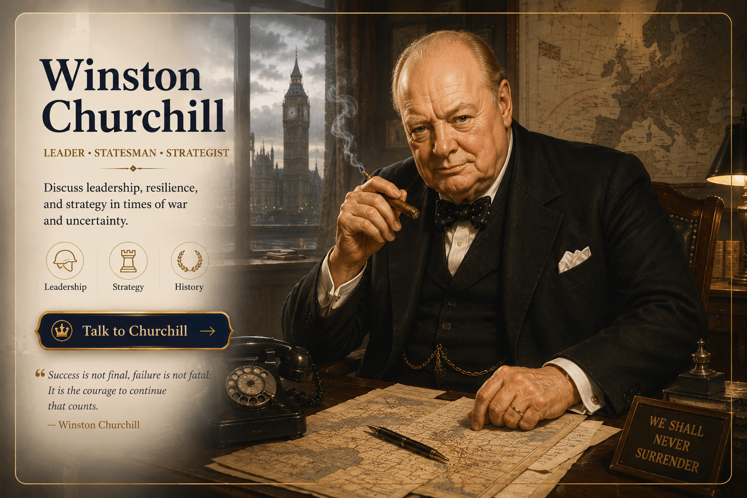 Winston Churchill conversation card for Master The Greats